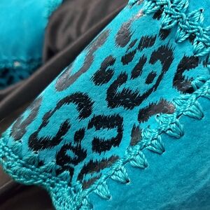VINTAGE .  Women's Turquoise Leopard Patchwork Jacket Sz XL
